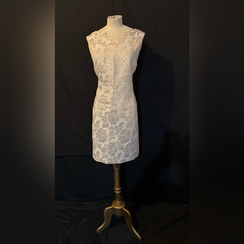 Jones Wear Ivory Gold Metallic Mini Dress 10 NWOT